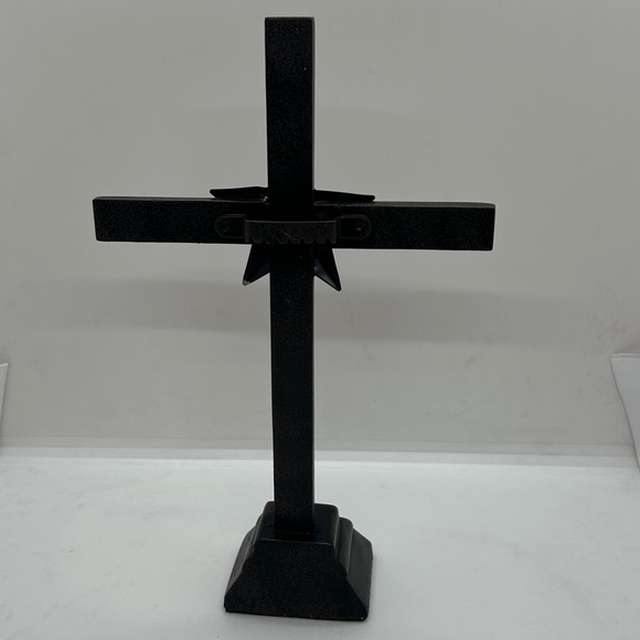 NEW Vintage Dark Brown Metal Crucifix Cross Star Wall Hang or Free Stand 10” - Picture 3 of 9